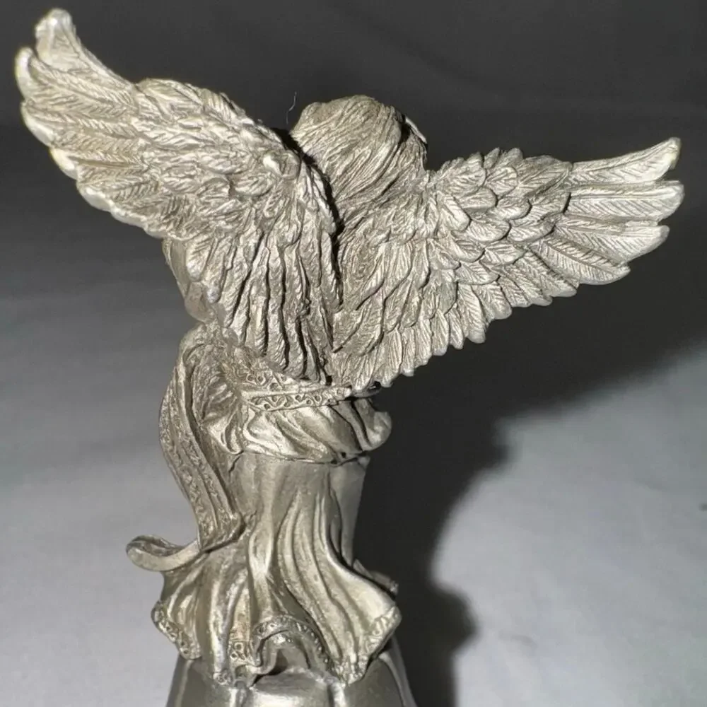 VTG Fort USA Bell w/Guardian Angel Playing Lyre Bell Solid Pewter 3 1/2